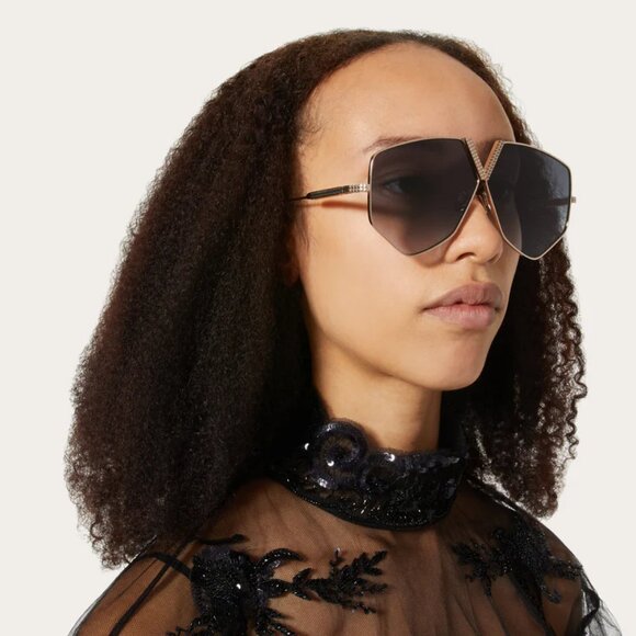NEW VALENTINO SUNGLASSES, WOMEN GREY GEOMETRIC EYEWEAR VALENTINO - Picture 3 of 4